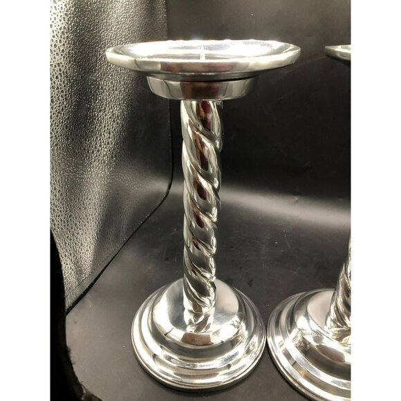 2 Aluminum/Pewter(?) Silver Candle Holders Sticks with Twist/Swirl Design 10" - Picture 4 of 8